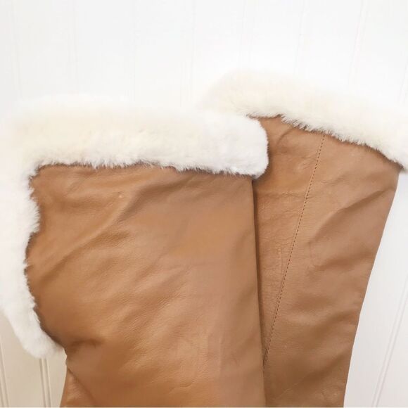 BCBGMAXAZRIA Tan Leather Over The Knee Boot Faux Fur High Block Heel Size 7 - Picture 9 of 16